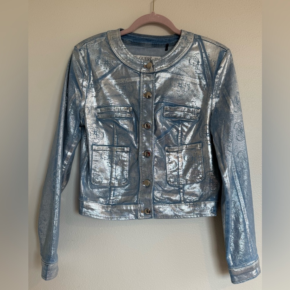 GUESS Shimmering Silver-Blue Jean Jacket